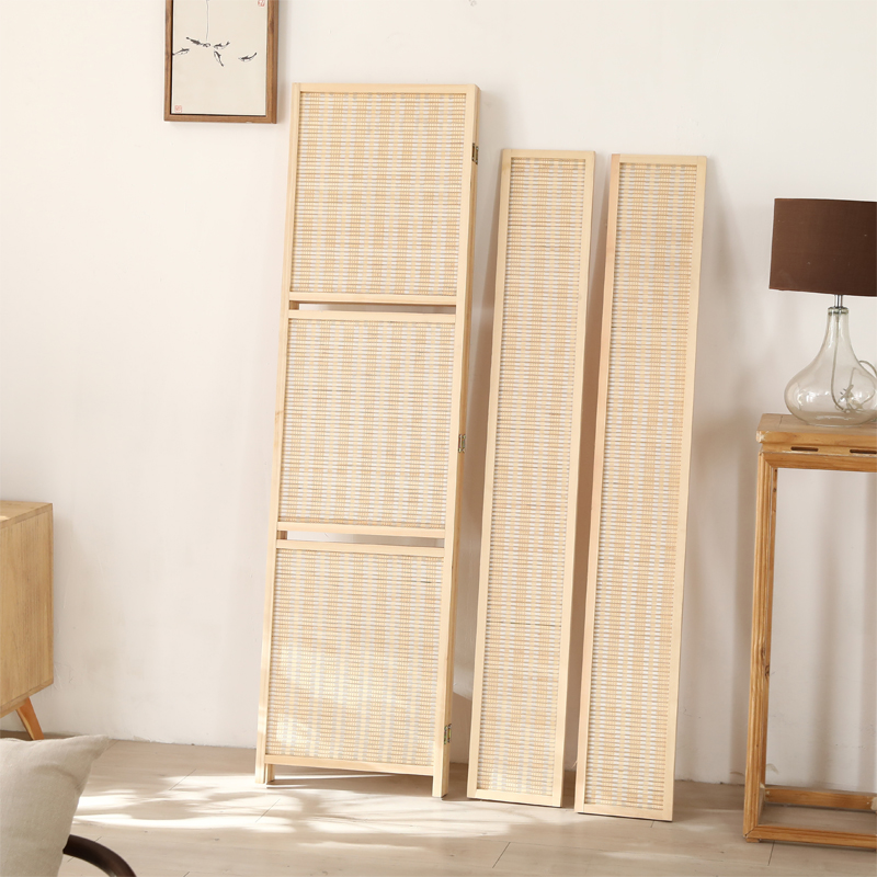 パーテーション 木製四連折りたたみ式収納棚付き間仕切り