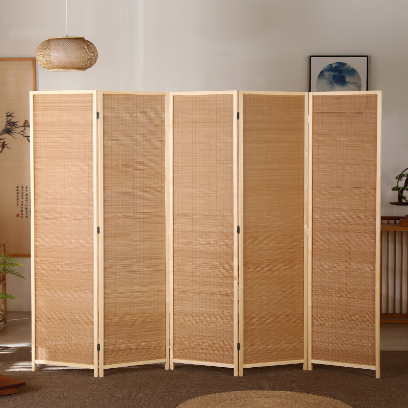 パーテーション 天然木製五連折りたたみ式間仕切り衝立