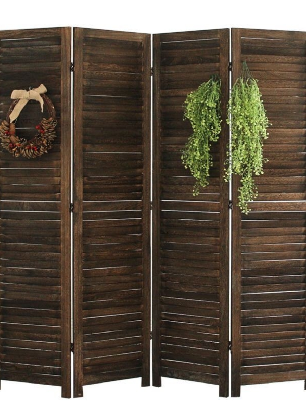 パーテーション 天然木製ルーバー式四連折りたたみ間仕切り