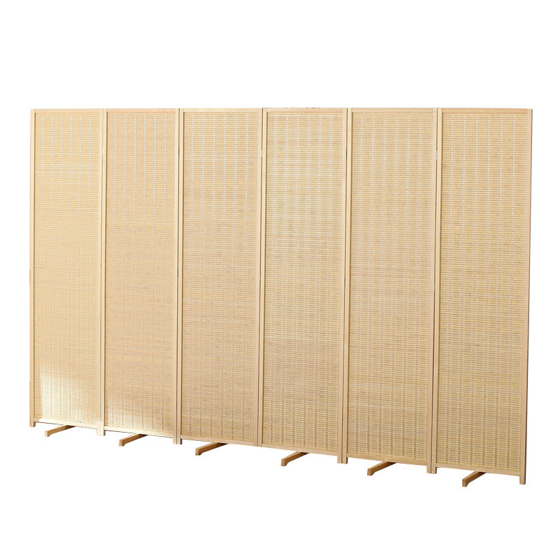 パーテーション 天然素材編み込み六連木製折り畳み間仕切り