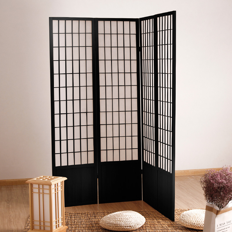 パーテーション 和風格子組子細工四連折りたたみ式間仕切り