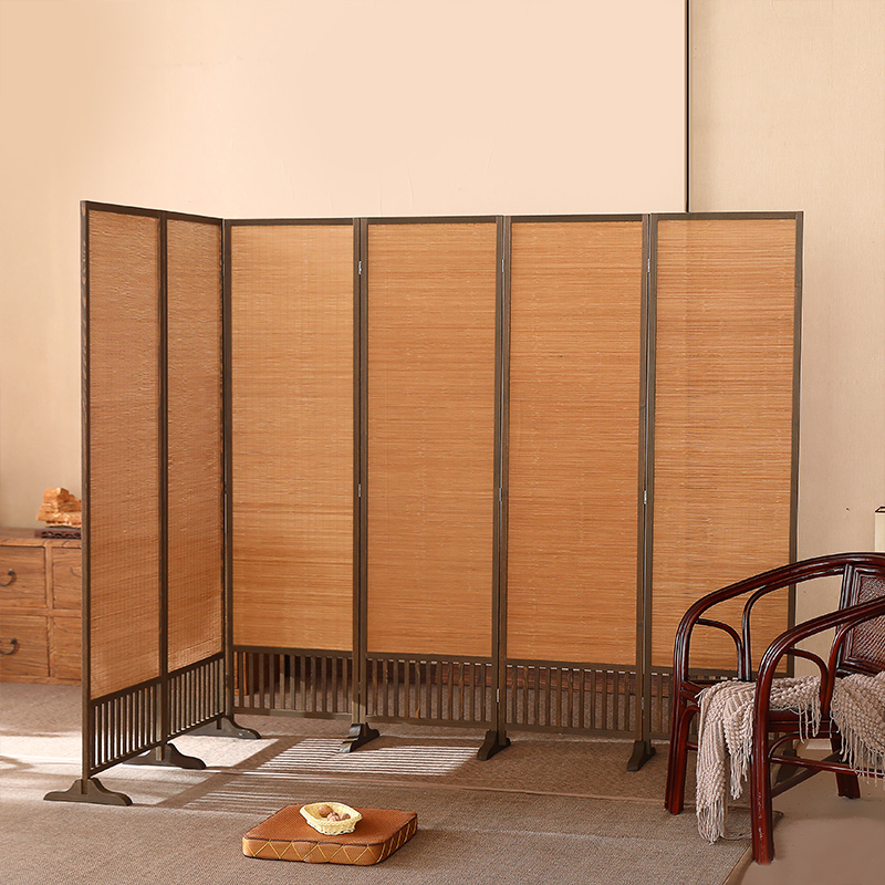 パーテーション 天然木フレーム和風衝立四連折りたたみ式間仕切り
