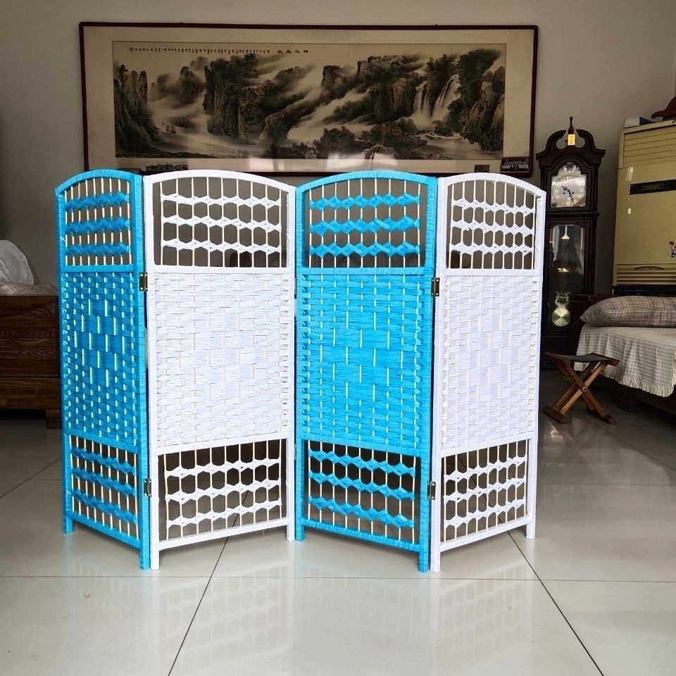 パーテーション 編み込み装飾四連折りたたみ式間仕切り