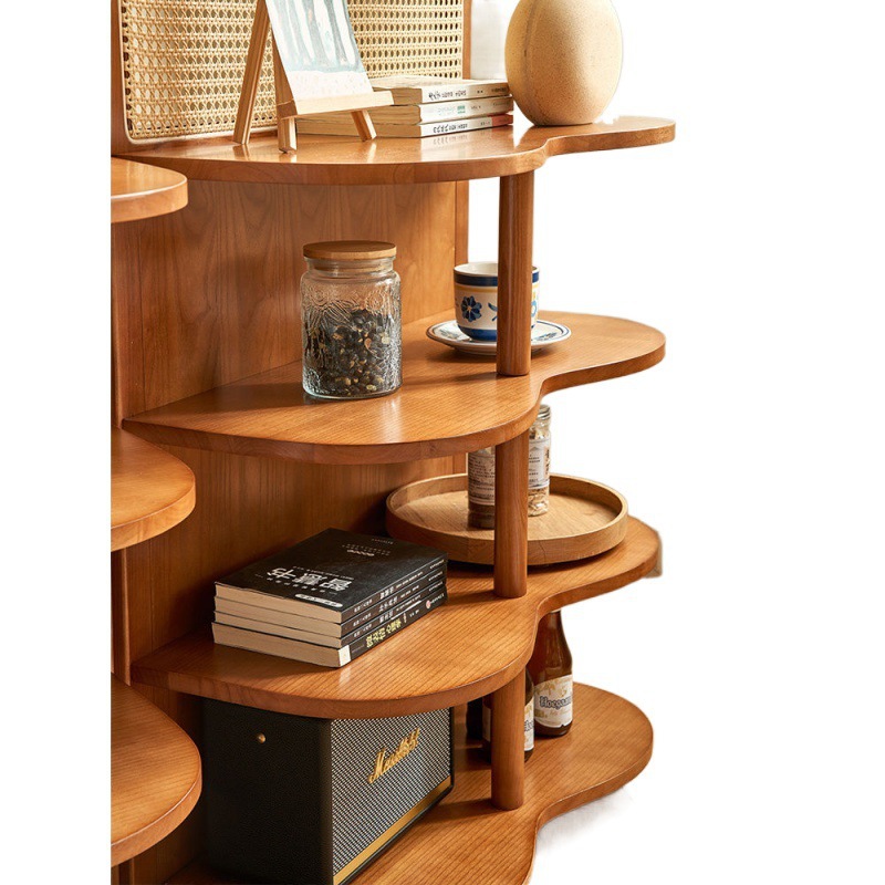 パーテーション アーチ型籐編み木製パーテーション棚付き間仕切り