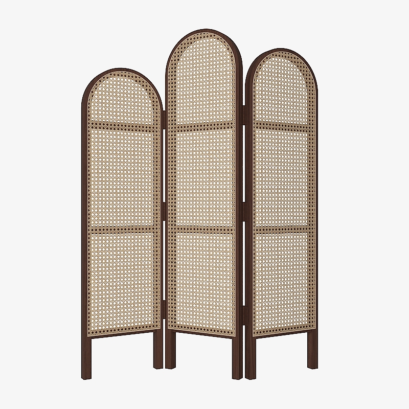 パーテーション 天然木フレーム籐編み三連折りたたみ式間仕切り