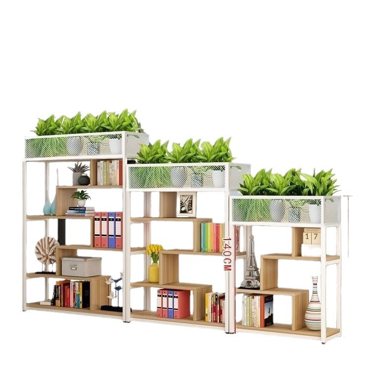 パーテーション 観葉植物付き多段式収納棚兼用間仕切り書架