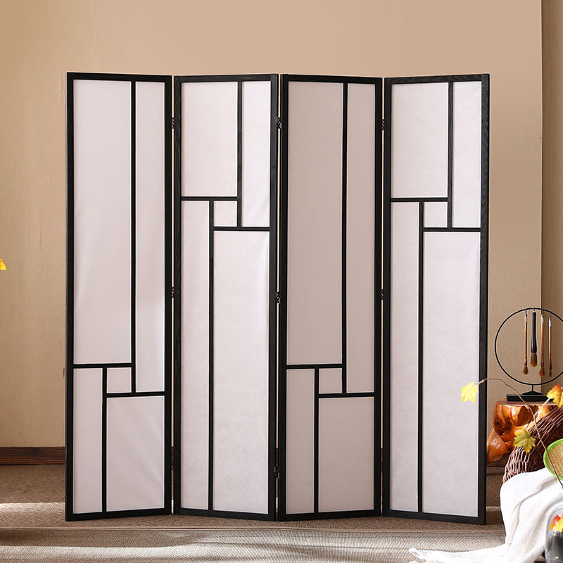 パーテーション 和風格子組木枠四連折りたたみ間仕切り