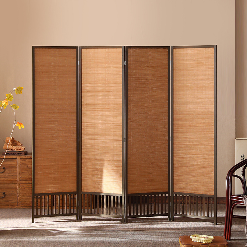 パーテーション 天然木フレーム和風衝立四連折りたたみ式間仕切り
