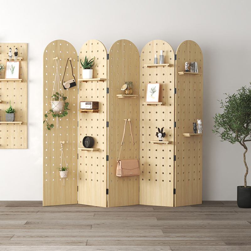 パーテーション 天然木製有孔ボード折り畳み式間仕切り収納衝立