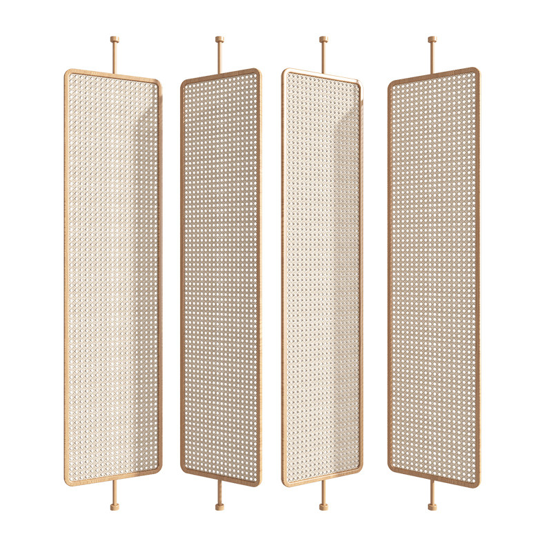パーテーション 籐編み天井突っ張り式間仕切りパネル四連