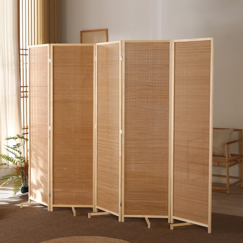 パーテーション 天然木製五連折りたたみ式間仕切り衝立