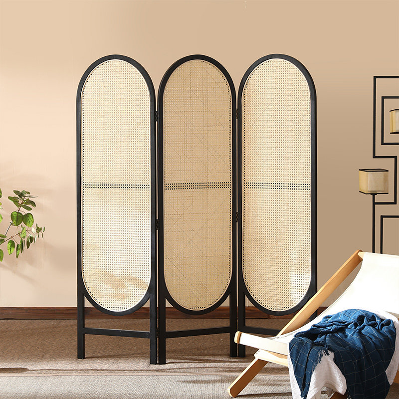 パーテーション 木製枠籐編み三連アーチ型自立式間仕切り