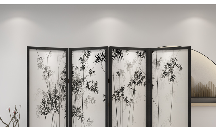 パーテーション 竹林水墨画折りたたみ式木製間仕切り屏風