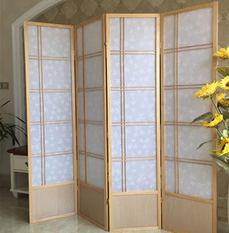 パーテーション 和風格子デザイン四曲木製折りたたみ間仕切り