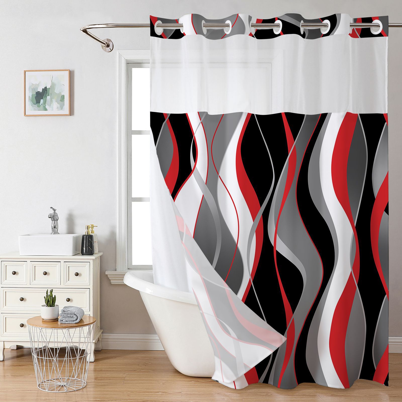 パーテーション 波打つ曲線模様の目隠しパーテーションカーテン