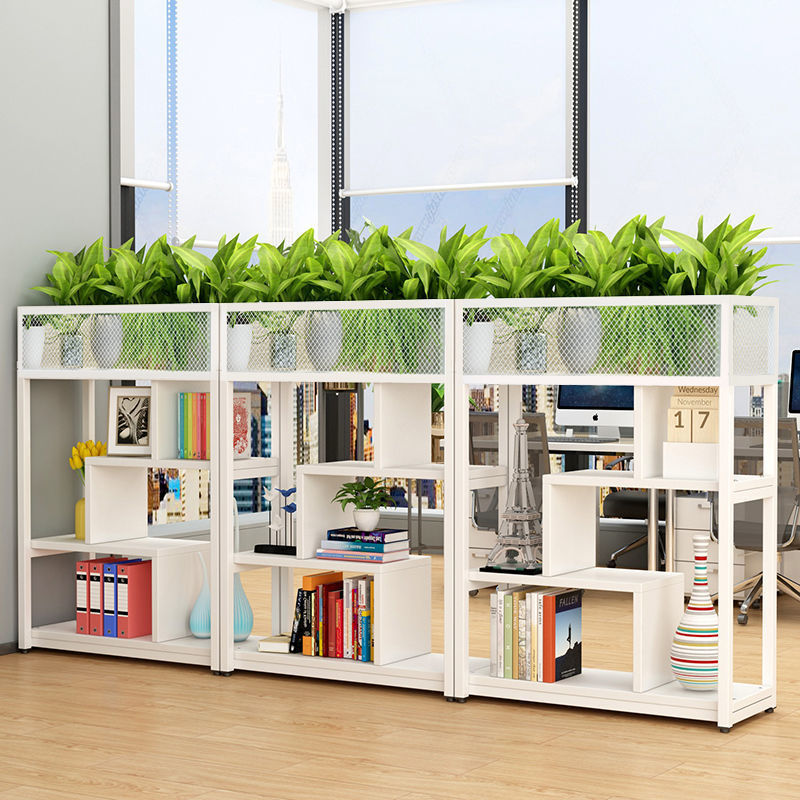 パーテーション 観葉植物付き多段式収納棚兼用間仕切り書架