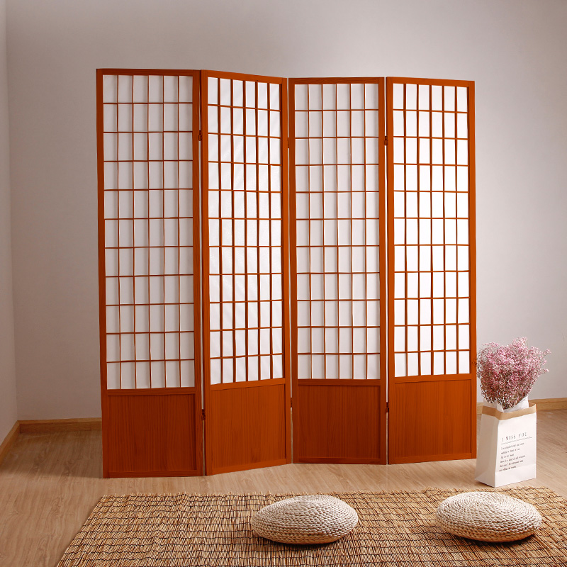 パーテーション 和風格子組子細工四連折りたたみ式間仕切り