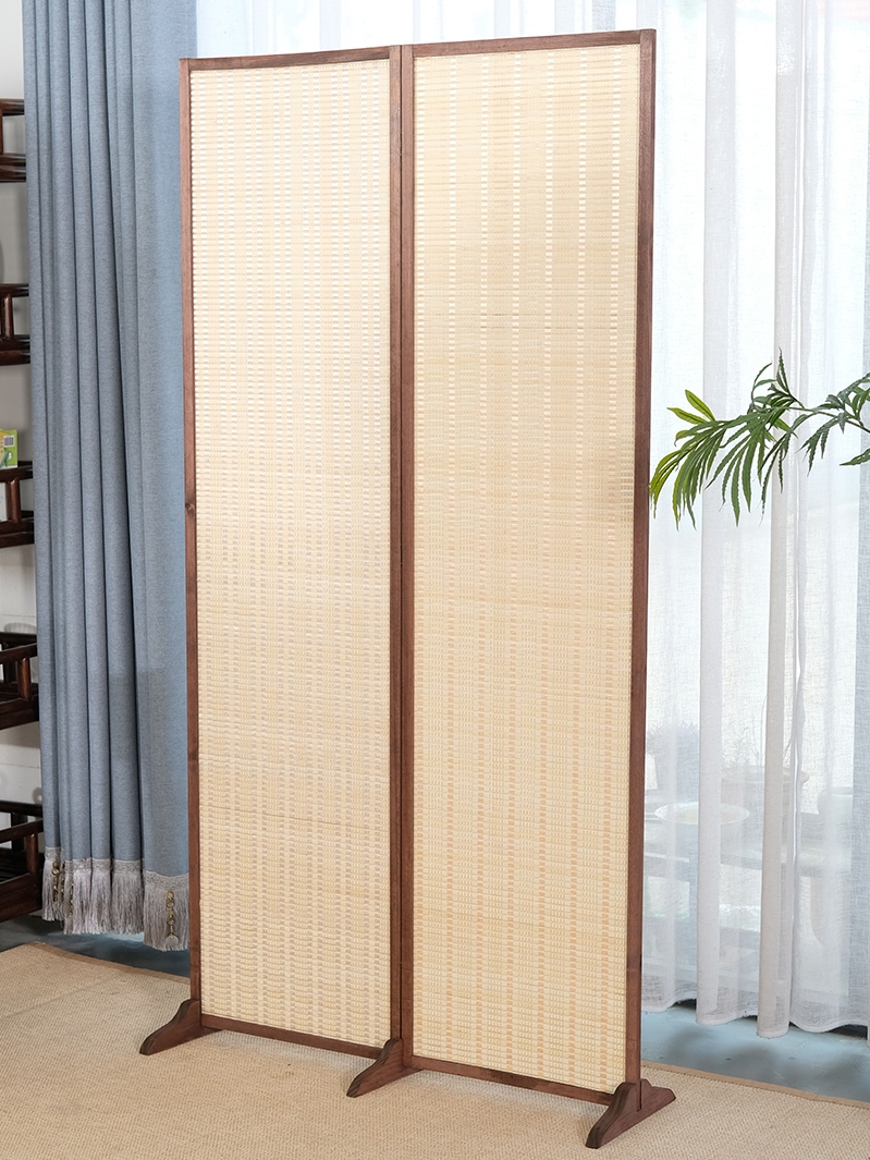 パーテーション 天然木枠編み込み二連衝立