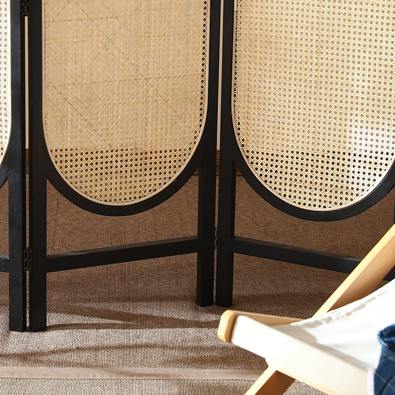 パーテーション 木製枠籐編み三連アーチ型自立式間仕切り