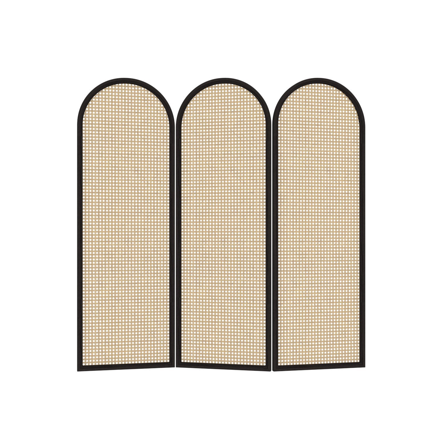 パーテーション アーチ型籐編み木製間仕切り三連衝立