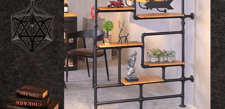 パーテーション 工業風デザイン突っ張り式多段飾り棚パーテーション