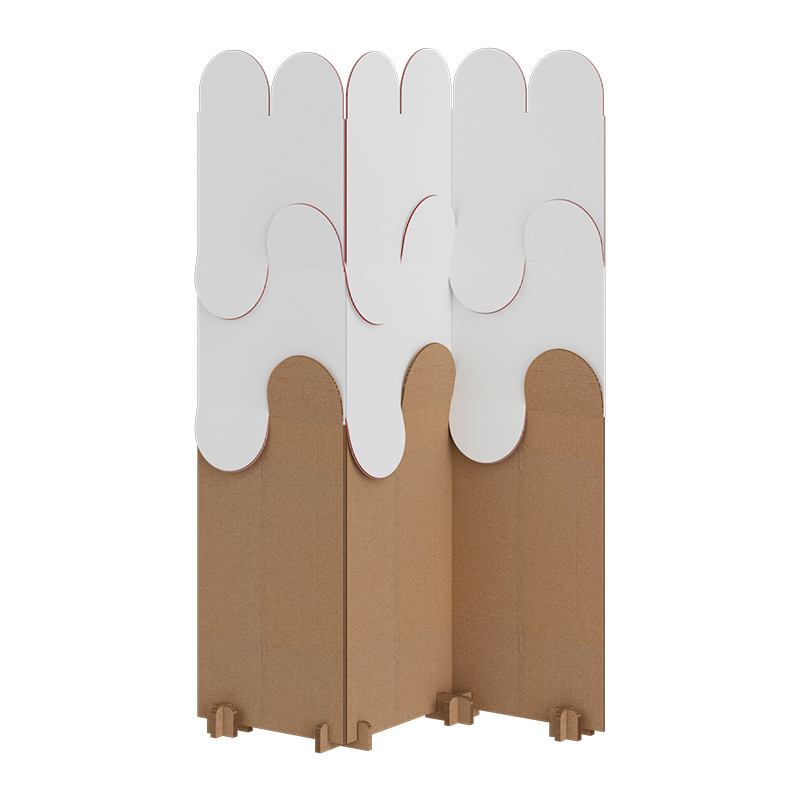 パーテーション 丸型窓付き三連折りたたみ木製間仕切り