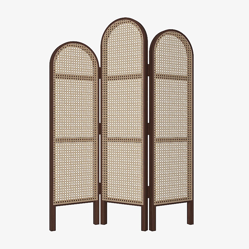 三連アーチ型籐編み木製パーテーション