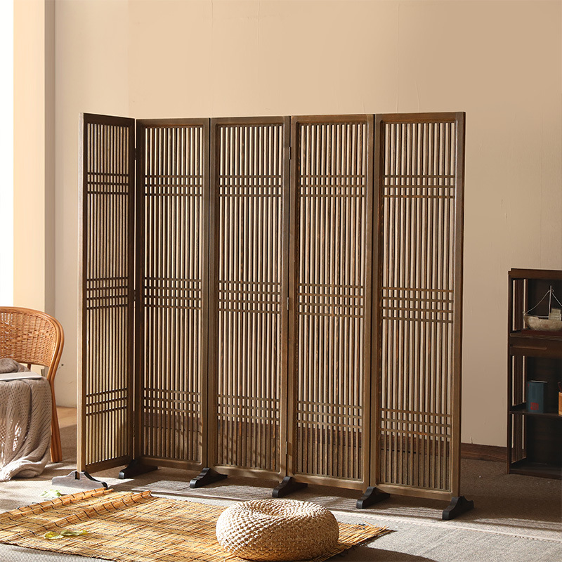 パーテーション 和風格子デザイン木製自立式二連パーテーション