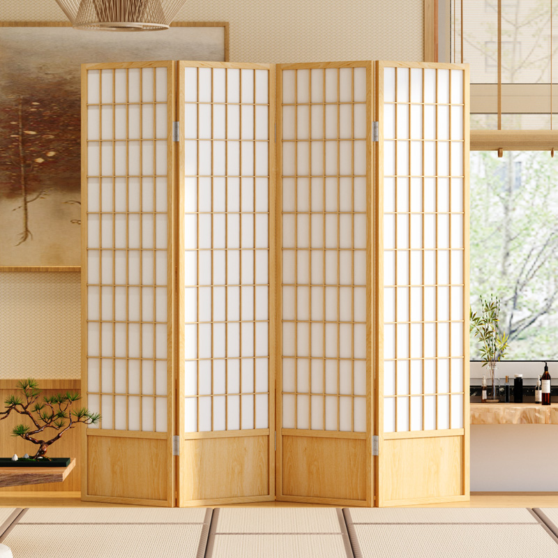 パーテーション 和風格子四連衝立木製間仕切り