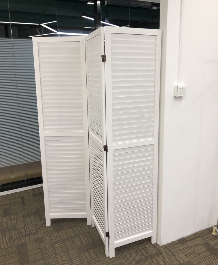 パーテーション 天然木製ルーバー式四連折りたたみ間仕切り