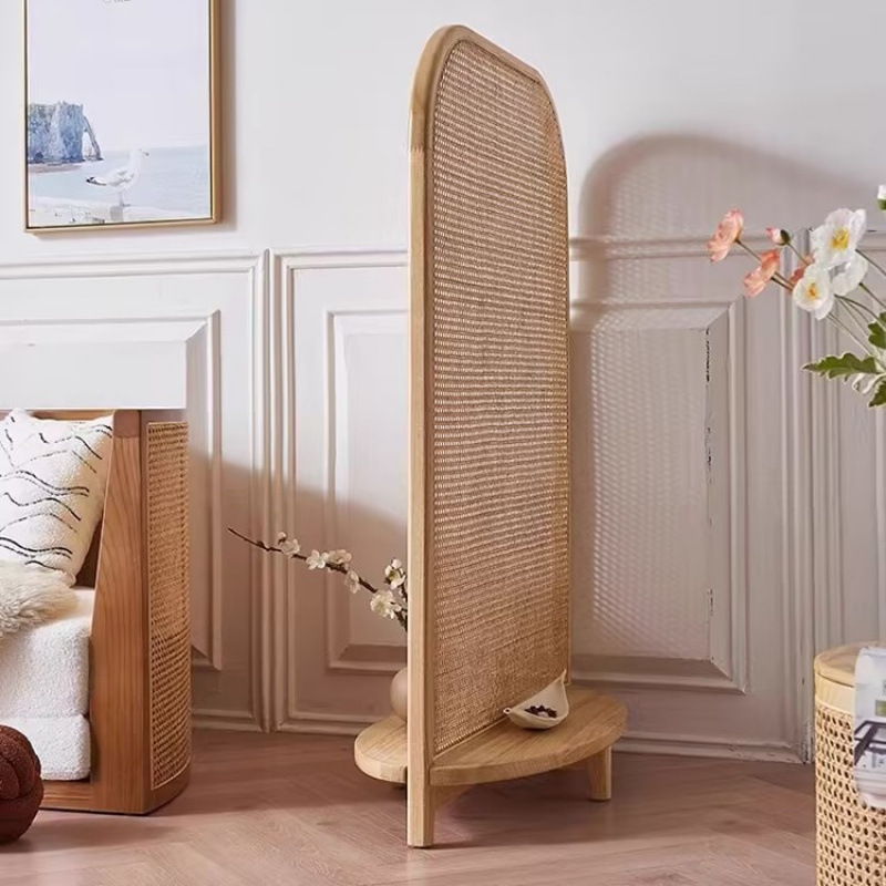 パーテーション 天然木フレーム籐編み自立式間仕切りパーテーション