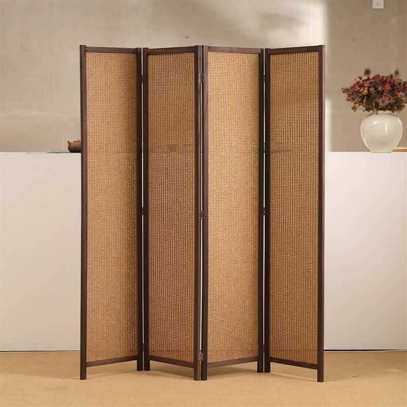 木製フレーム四連折りたたみ式間仕切りパーテーション
