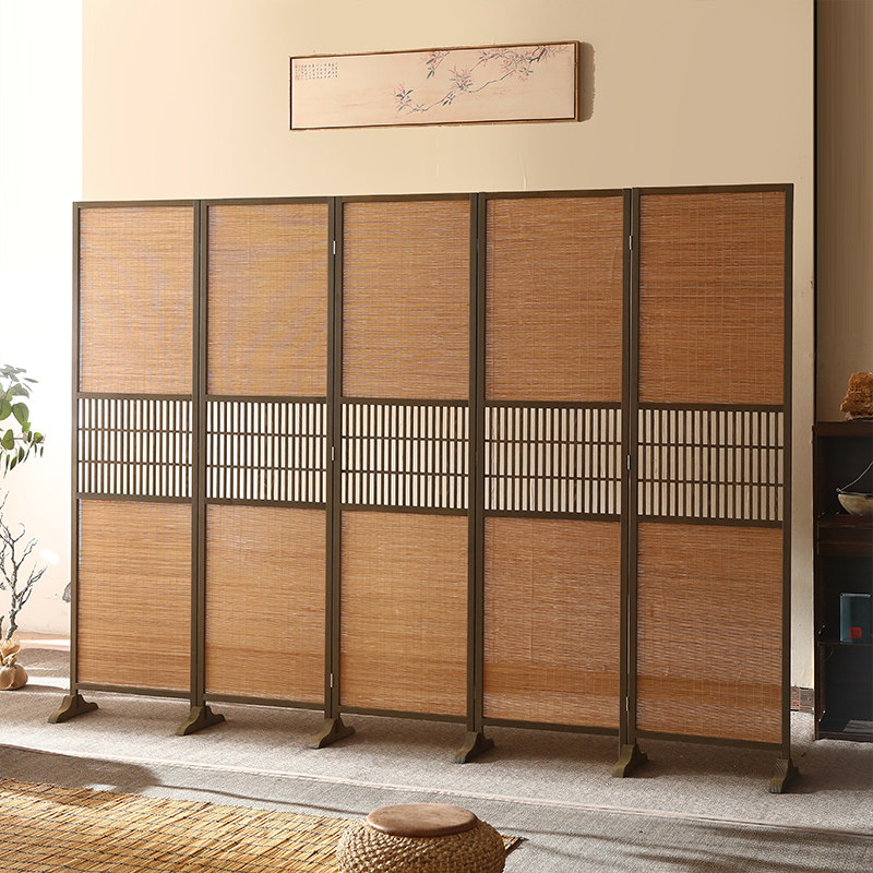パーテーション 和風格子細工五連木製衝立パーテーション