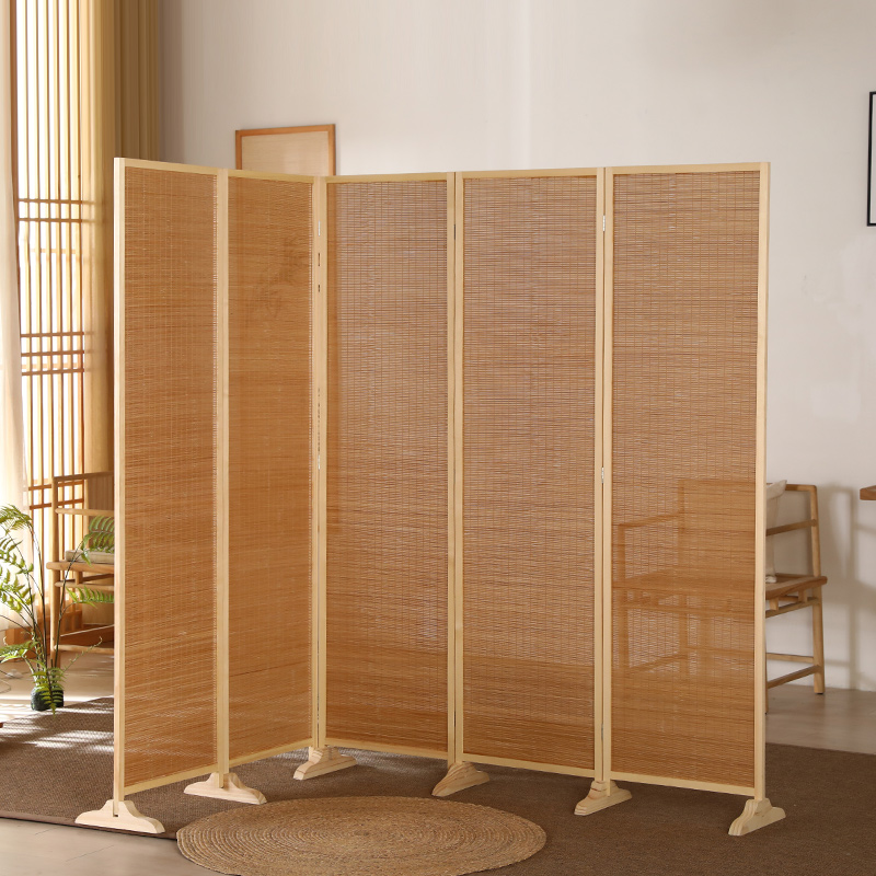 パーテーション 天然木製五連折りたたみ式間仕切り衝立