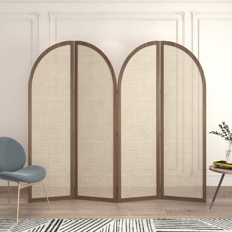 パーテーション アーチ型四連木製間仕切り衝立