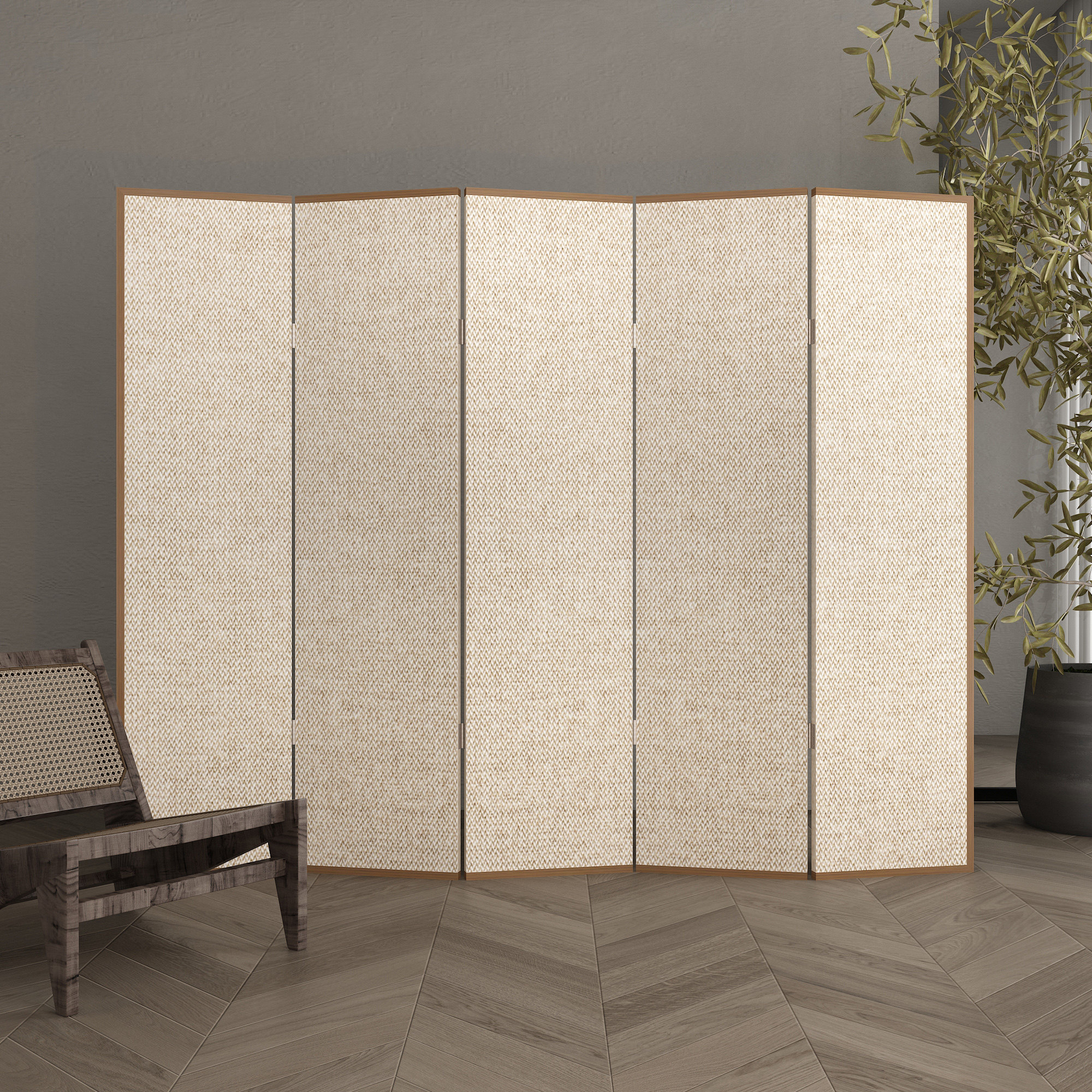 パーテーション 編み込み模様の木製折りたたみ間仕切り