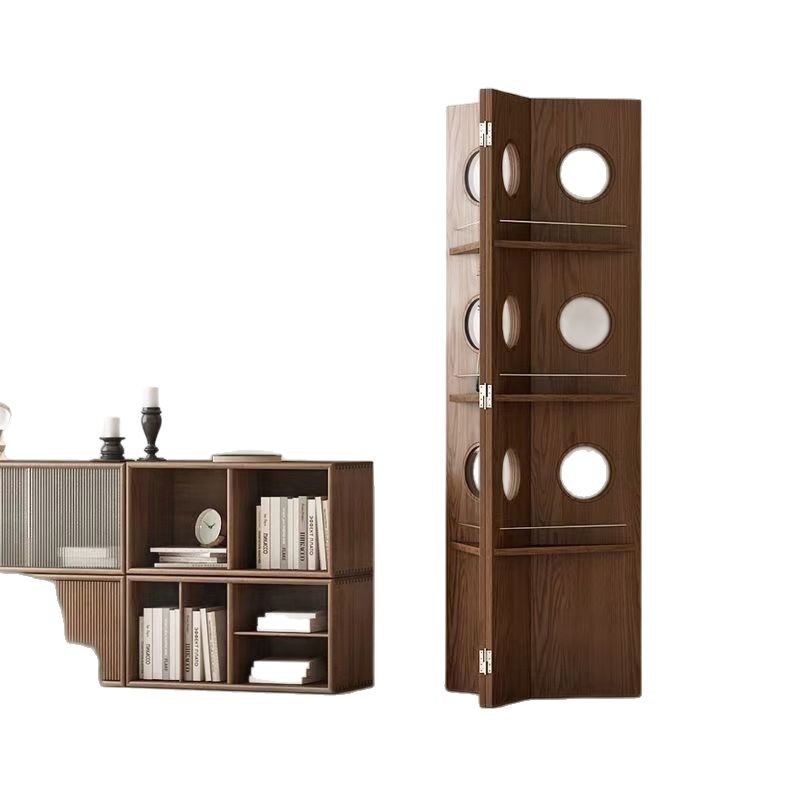 パーテーション 丸窓デザイン木製折り畳み式間仕切り収納棚