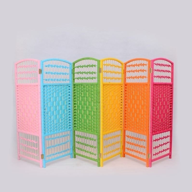 パーテーション 編み込み装飾四連折りたたみ式間仕切り