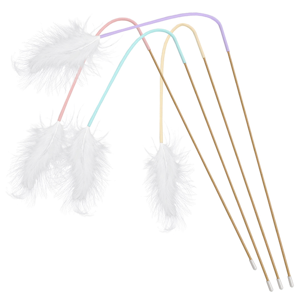 猫 おもちゃ ふわふわ羽根付き紐型猫じゃらし