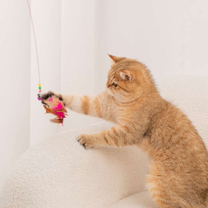 猫 おもちゃ 不屈の羽根付き伸縮猫じゃらし棒