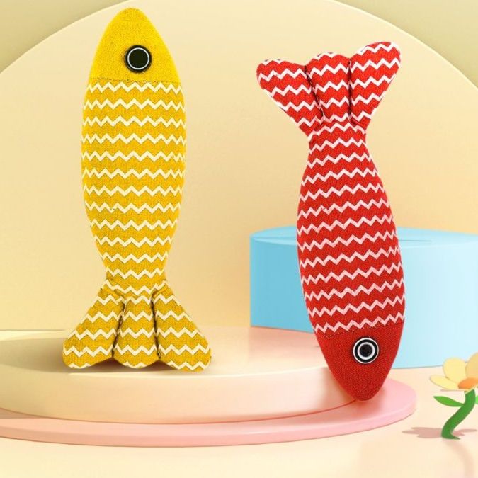 猫 おもちゃ ふわもこ波模様の魚型おもちゃ