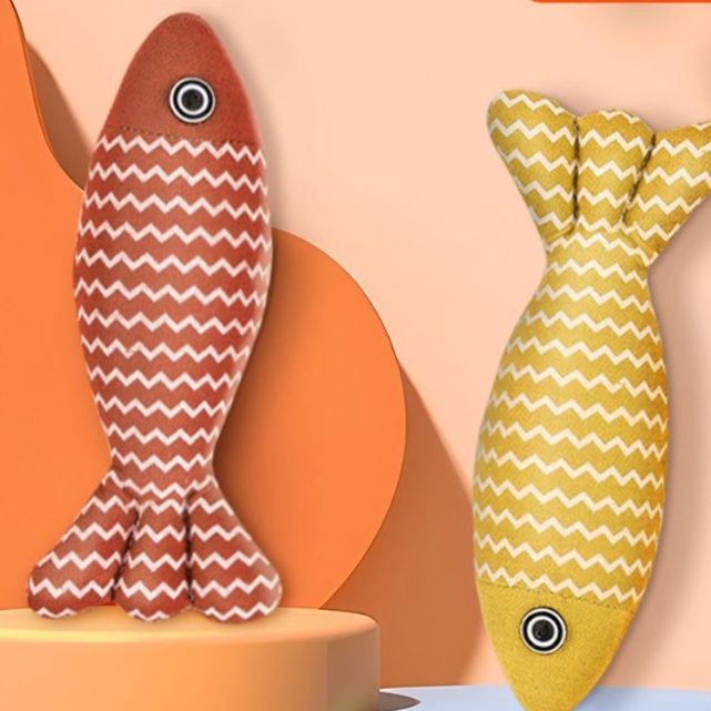 猫 おもちゃ お魚型 ジグザグ柄 猫じゃらし