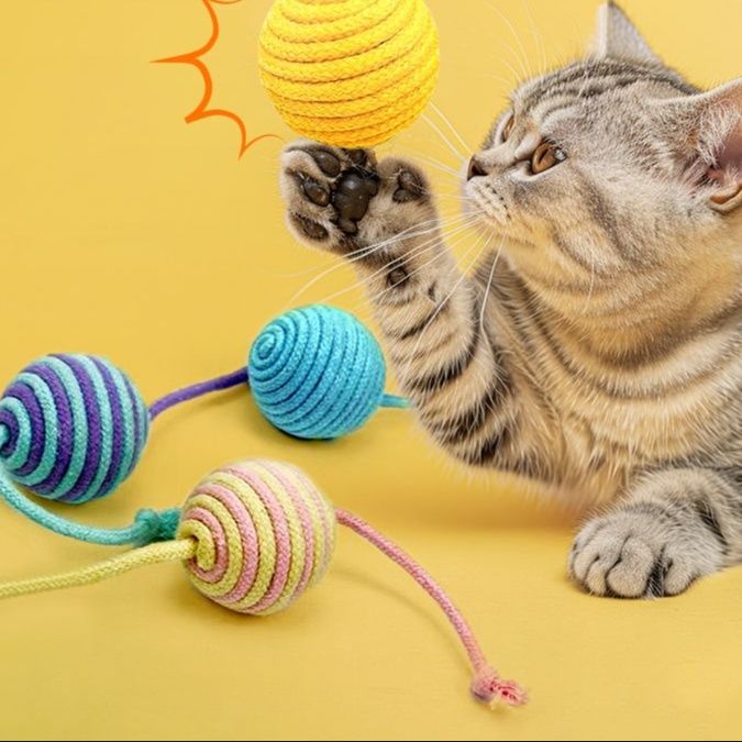 猫 おもちゃ もこもこ玉付き 猫じゃらし 丈夫な綿ロープ