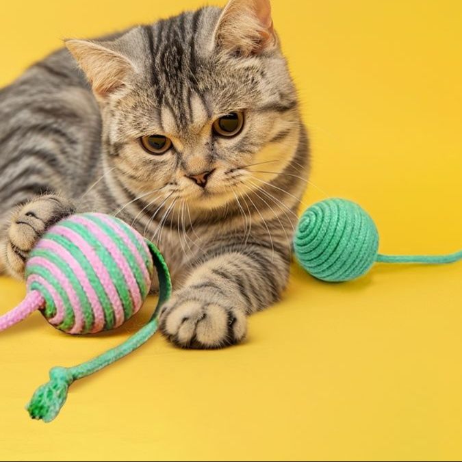 猫 おもちゃ もこもこ玉付き 猫じゃらし 丈夫な綿ロープ