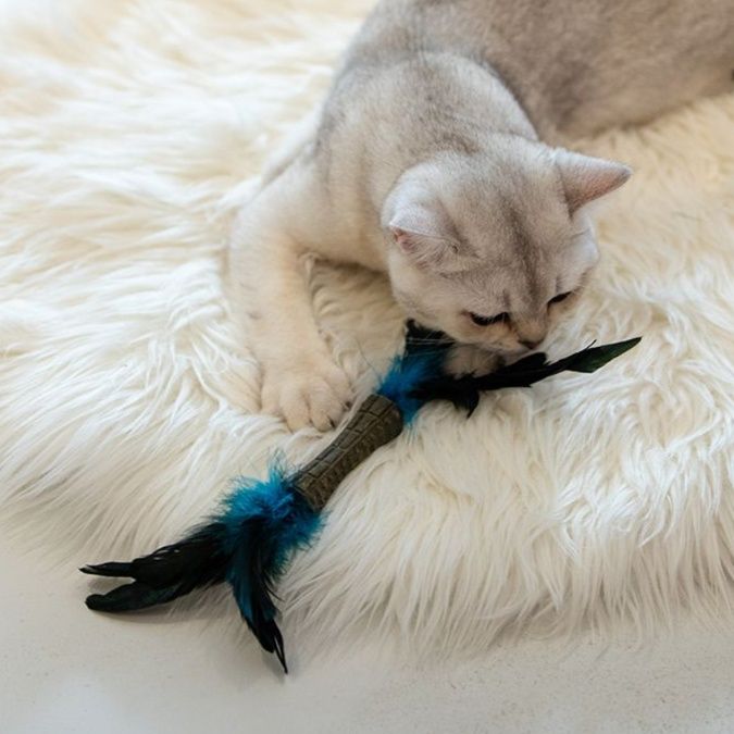 猫 おもちゃ 天然羽根のふわり遊び棒