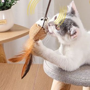 猫 おもちゃ 天然素材の優雅な羽根じゃらし棒