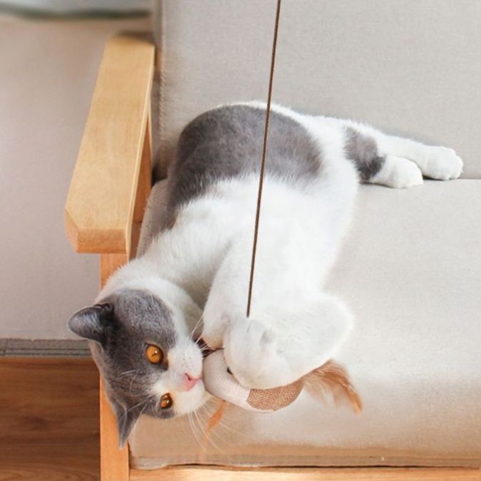 猫 おもちゃ 天然素材の優雅な羽根じゃらし棒