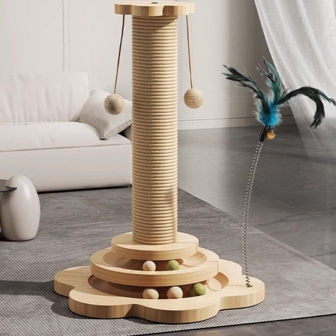 猫 おもちゃ 天然木製 遊びタワー キャットポール