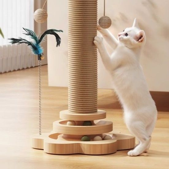 猫 おもちゃ 天然木製 遊びタワー キャットポール