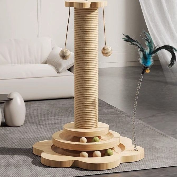 猫 おもちゃ 天然木製 遊びタワー キャットポール